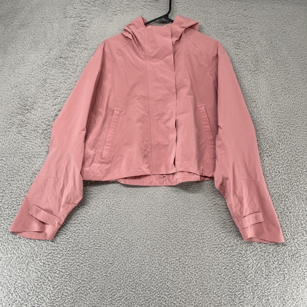 Fabletics Cropped Erika Rain Jacket‎ Womens Large Pink Hooded Full Zip Running